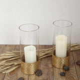 2 Pack | 12inch Glass Cylinder Vases with Gold Honeycomb Base | Glass Candle Holder Set