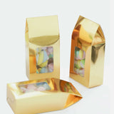 25 Pack | Gold Tote With Window Party Favor Candy Gift Boxes 2.75inch X 1.5inch X 6inch