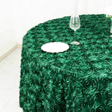 120inch Hunter Emerald Green Grandiose 3D Rosette Satin Round Tablecloth