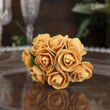 48 Roses | 1Inch Gold Real Touch Artificial DIY Foam Rose Flowers With Stem, Craft Rose Buds