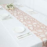 12x108inch Sparkly Blush Rose Gold Leaf Vine Sequin Tulle Table Runner