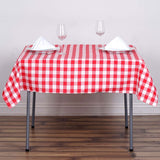 54"x54" White Red Buffalo Plaid Square Table Overlay, Checkered Gingham Polyester Table Overlay