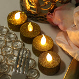 12 Pack | Glitter Flameless Candles LED | Tea Light Candles - Gold | Tablecloths Factory