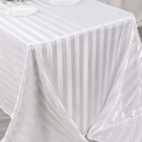 90x132inch White Satin Stripe Seamless Rectangular Tablecloth