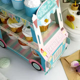 3-Tier Ice Cream Truck Cardboard Cupcake Dessert Stand Tower, Double Decker Disposable Treat Display