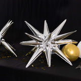 5 Pack Large Metallic Silver 14-Point Starburst Foil Balloons, 27" Fireworks Star