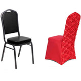 Red Satin Rosette Spandex Stretch Banquet Chair Cover, Fitted Slip On Chair Cover