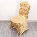 Champagne Crushed Velvet Spandex Stretch Wedding Chair Cover With Foot Pockets - 190 GSM