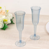 24-Pack Plastic Champagne Flutes Transparent Dusty Blue Flared Design - Lightweight