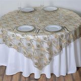 72"x72" Extravagant Fashionista Table Overlays - Champagne Lace Netting