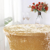 Champagne Crushed Velvet Spandex Fitted Round Highboy Cocktail Table Cover