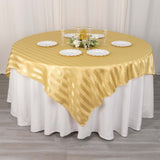 Champagne Satin Stripe Square Table Overlay, Smooth Elegant Table Topper