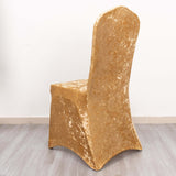 Champagne Crushed Velvet Spandex Stretch Wedding Chair Cover With Foot Pockets - 190 GSM