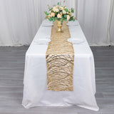 12x108inch Champagne Wave Mesh Table Runner With Embroidered Sequins