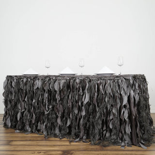 Charcoal Gray Curly Willow Taffeta Table Skirt - Add Elegance and Charm to Your Event Decor
