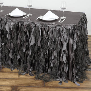 Create a Dreamy Atmosphere with the Charcoal Gray Curly Willow Taffeta Table Skirt