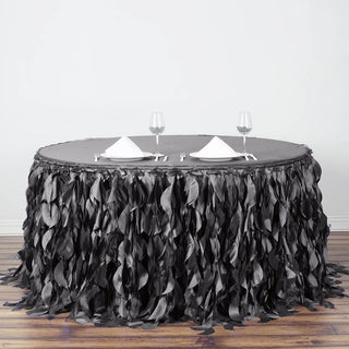 Add a Touch of Elegance with the Charcoal Gray Curly Willow Taffeta Table Skirt