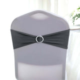 5 pack | 5x14inch Charcoal Gray Spandex Stretch Chair Sash with Silver Diamond Ring Slide Buckle