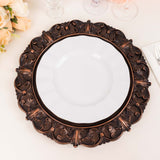 6 Pack Dark Brown Retro Baroque Acrylic Charger Plates With Ornate Embossed Rim Round Aristocrat