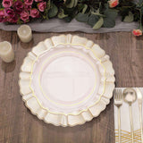 6 Pack | 13inch Round Beige Acrylic Plastic Dinner Plate Chargers With Gold Brushed