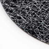 6 Pack Black Glitter Acrylic Charger Plates with Silver Abstract Lines Pattern