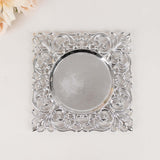 6 Pack Silver Square Acrylic Charger Plates with Hollow Lace Border