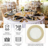 6 Pack Clear Acrylic Charger Plates With Wheat Pattern Gold Rim