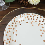 25 Pack | 7inch White Rose Gold Polka Dot Dessert Appetizer Paper Plates