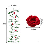 6ft | Red Real Touch Artificial Rose & Leaf Flower Garland Vine