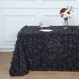 90x132inch Black 3D Leaf Petal Taffeta Fabric Rectangle Tablecloth