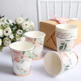 24 Pack | 9oz Peony Flower Gold Foil Elegant Wedding Shower Paper Cups