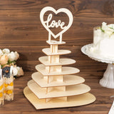 7-Tier Wooden Chocolate Display Stand Heart Shape Natural with "Love" Topper - DIY Dessert Table Tower Rack 16"