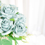 2 Bushes | 18inch Real Touch Dusty Blue Artificial Rose Flower Bouquet, Silk Long Stem Flower