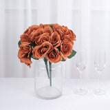 12inch Terracotta (Rust) Artificial Velvet-Like Fabric Rose Flower Bouquet Bush