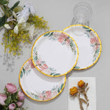 25 Pack | 7inch White Elegant Floral Design Gold Rim Paper Salad Plates