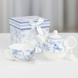 White Blue Chinoiserie Bridal Shower Gift Set, Porcelain Teapot and Cup Set with Matching Gift Box