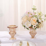 2 Pack Amber Glass Pedestal Flower Vases in Classic Roman Urn Style, 6inch Mini Floral Vase Table