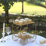 14inch Tall Gold Metal Cinderella Carriage Wedding Cake Stand, 2-Tier Princess Carriage Cupcake