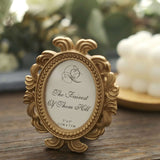 4 Pack | Gold Resin 4" Decorative Baroque Oval Party Favors Picture Frame, Beaded Place Card Holders