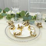 8 Pack Glossy Gold Metal Leaf Napkin Rings, Vintage Herb Napkin Holders