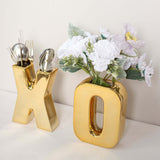 6inch Shiny Gold Plated Ceramic Letter "C" Sculpture Bud Vase, Flower Planter Pot Table Centerpiece