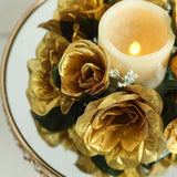 4 Pack | 3inch Gold Artificial Silk Rose Flower Candle Ring Wreaths