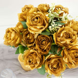 2 Bushes | 18inch Real Touch Gold Artificial Rose Flower Bouquet, Silk Long Stem Flower Arrangements