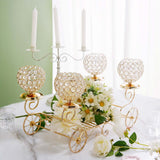 18inch Gold Metal 4-Arm Crystal Cinderella Carriage Candle Holder Centerpiece