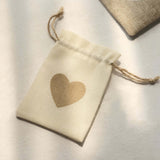 20 Pack | 4x5inch Natural/Ivory Heart Design Jute Burlap Gift Bags With Drawstring