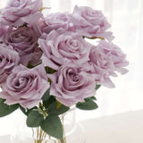 2 Bouquets | 17inch Lavender Lilac Real Touch Artificial Silk Rose Flower Bushes