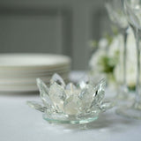 Clear 4.5inch Crystal Glass Lotus Flower Votive Candle Holders, Tealight Taper Candle Stands