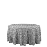 120inch Silver Grandiose 3D Rosette Satin Round Tablecloth