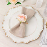 4 Pack Blush Artificial Rose Flower Wooden Napkin Holders, Farmhouse Country Floral Napkin Rings