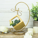 2 Pack | 10Inch Tall Gold Metal Air Plant Terrarium Stand, Hanging Ornament Display Holder